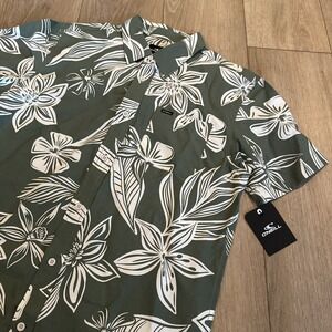 O'Neill Men's Tropical Hawaiian Short Sleeve Button Shirt Khaki Green Small NEW